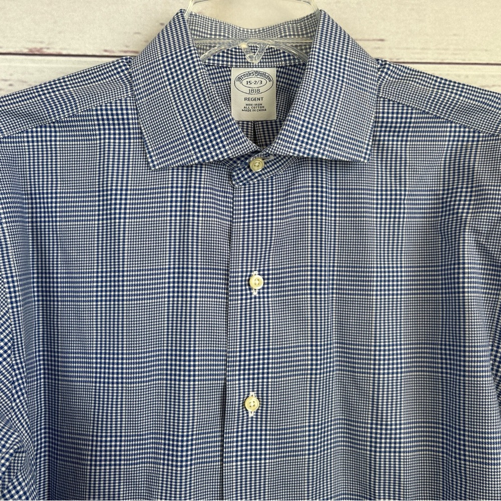 Brooks Brothers Shirt Regent All Cotton Non Iron 15-2/3 Blue Plaid